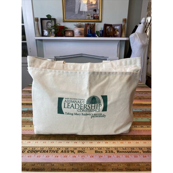 Vintage Mary Baldwin College USA Market Bag Tote Shoulder Medium Canvas VA - Picture 10 of 12